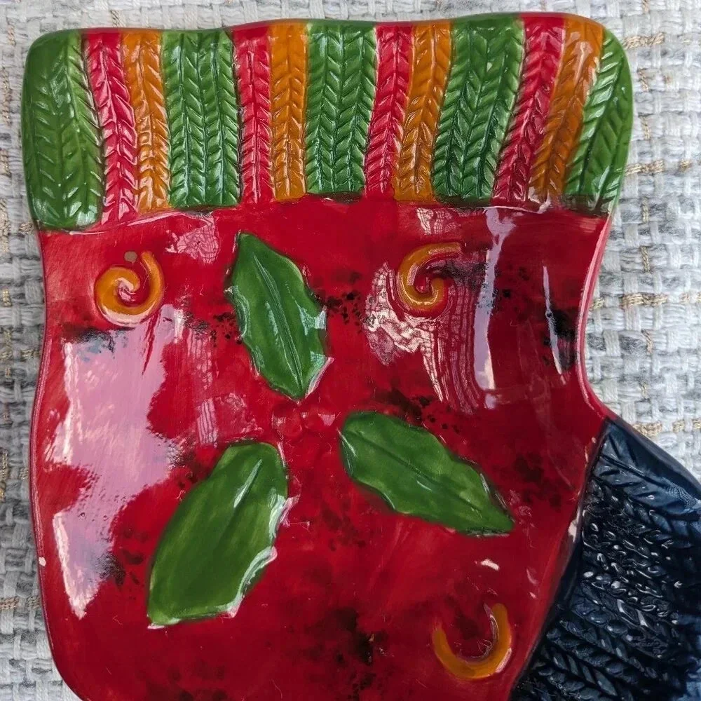 Studio 33 Christmas Stocking Snack Tray Plate Red Green